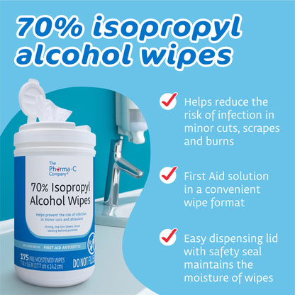The Pharma-C Company® Antiseptic Skin Wipe Isopropyl Alcohol Towelette Canister (1250441_CT)