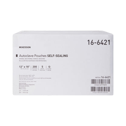 McKesson Sterilization Pouch Ethylene Oxide (EO) Gas / Steam 12 X 18 Inch Transparent Blue / White Self Seal Paper / Film (960948_CS)