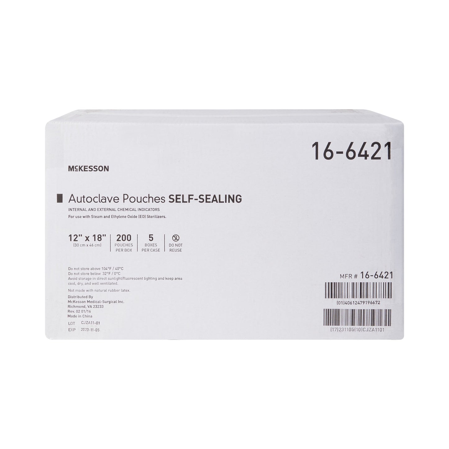 McKesson Sterilization Pouch Ethylene Oxide (EO) Gas / Steam 12 X 18 Inch Transparent Blue / White Self Seal Paper / Film (960948_BX)