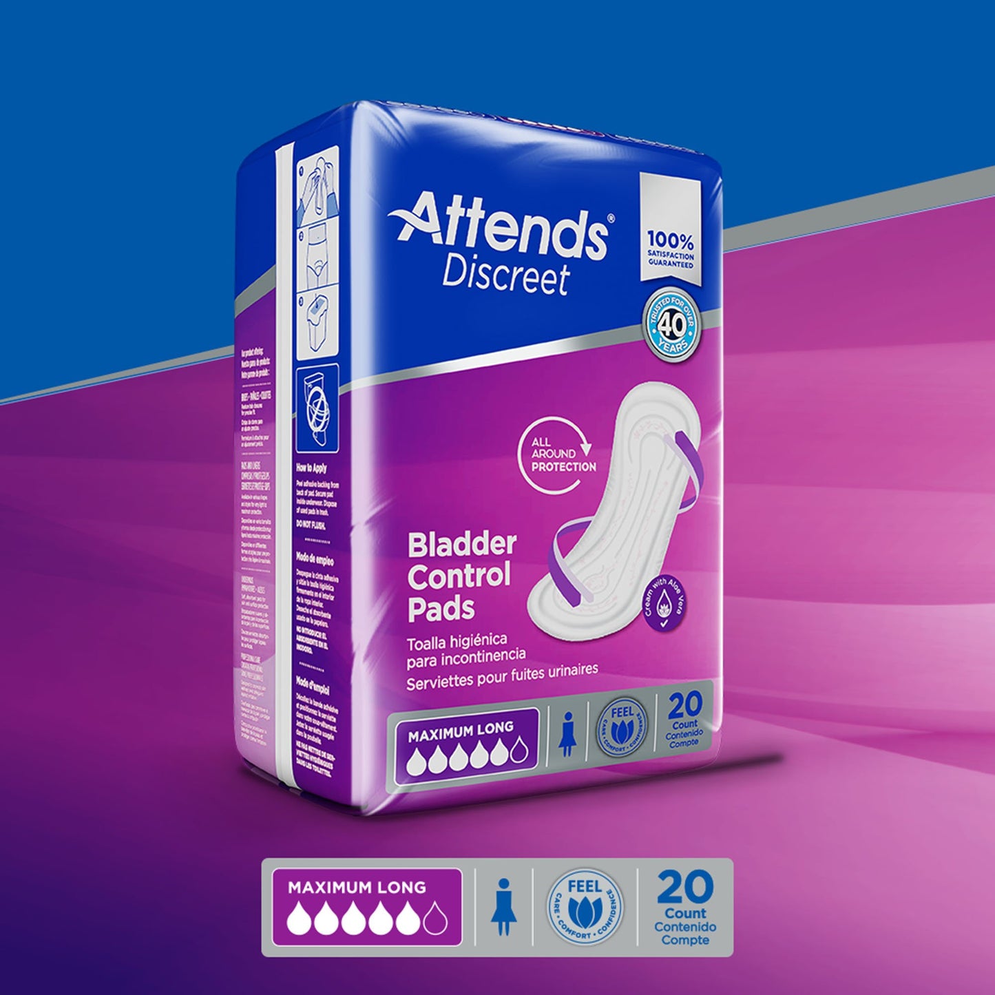 Attends® Discreet Bladder Control Pad 14-1/2 Inch Length Moderate Absorbency Polymer Core One Size Fits Most (1039116_BG)