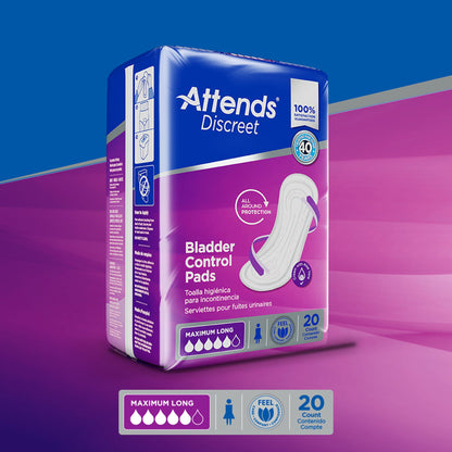 Attends® Discreet Bladder Control Pad 14-1/2 Inch Length Moderate Absorbency Polymer Core One Size Fits Most (1039116_CS)