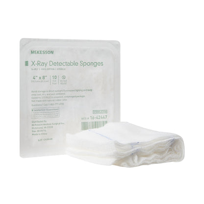 McKesson Gauze Sponge 4 X 8 Inch 16-Ply Sterile X-Ray Detectable 10 per Tray (944343_TR)