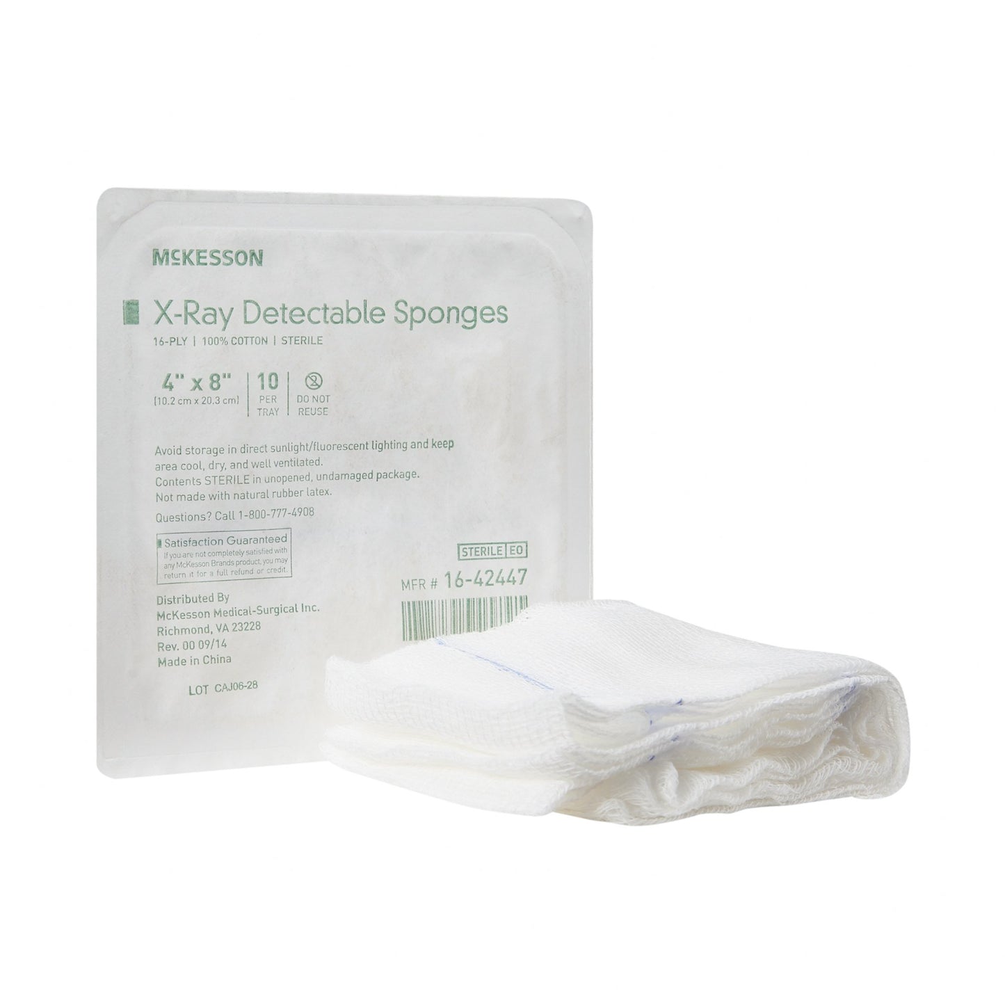 McKesson Gauze Sponge 4 X 8 Inch 16-Ply Sterile X-Ray Detectable 10 per Tray (944343_CS)
