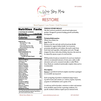 Whole Story Meals Restore Renal Support Oral Supplement Powder 16 oz. (1253025_EA)