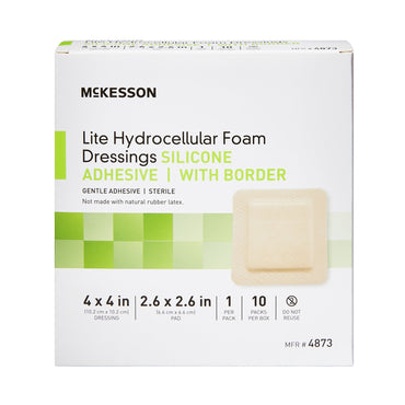 McKesson Lite Thin Foam Dressing 4 X 4 Inch With Border Film Backing Silicone Gel Adhesive Square Sterile (1083090_EA)
