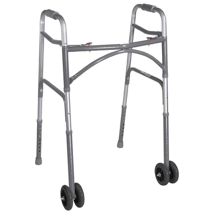 drive™ Bariatric Dual Release Folding Walker with Wheels Adjustable Height Steel Frame 500 lbs. Weight Capcity 32 to 39 Inch Height (1129939_CS)