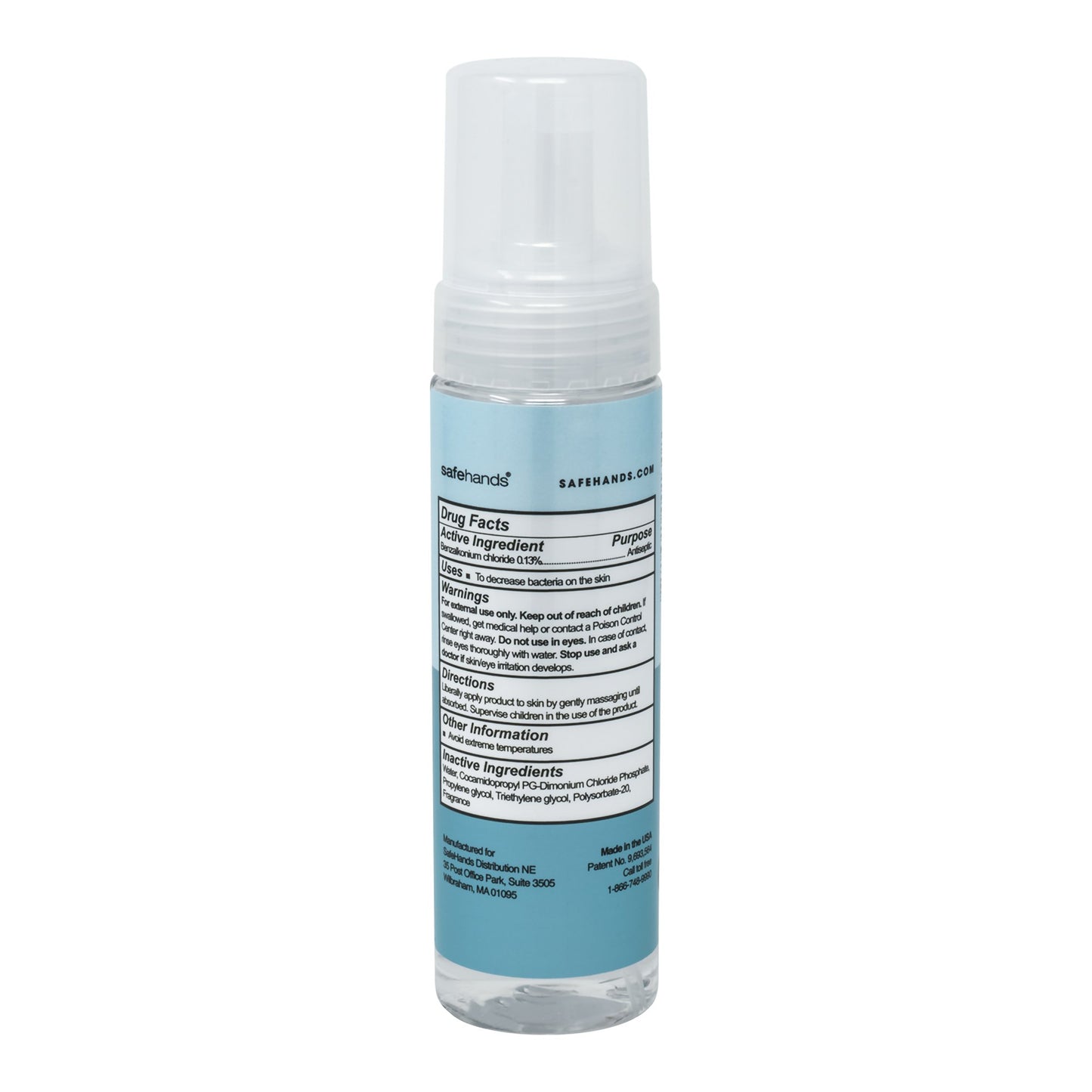 safeHands® Alcohol-Free Hand Sanitizer 7 oz. BZK (Benzalkonium Chloride) Foaming Bottle (868130_CS)