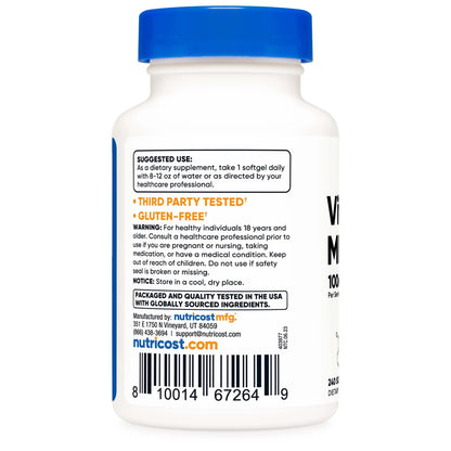 nutricost® Dietary Supplement Vitamin K2 MK-7 100 mcg Strength Softgel 240 Per Bottle (1270244_BT)