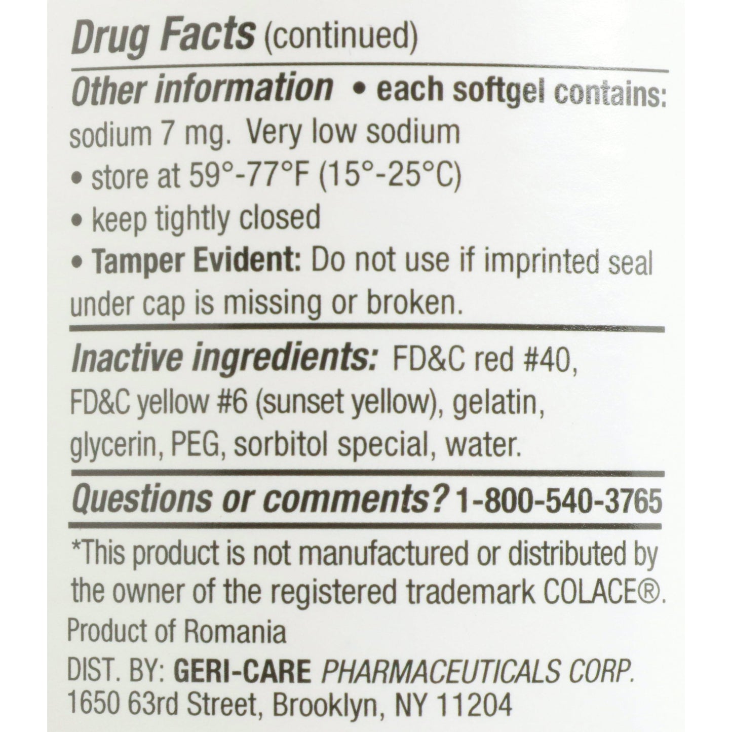 Geri-Care® Stool Softener Softgel 1,000 per Bottle 100 mg Strength Docusate Sodium (555682_BT)