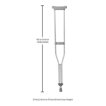 McKesson Underarm Crutches Adult 5 Foot 2 Inch to 5 Foot 10 Inch User Height Aluminum Frame 350 lbs. Weight Capacity (1065294_CS)