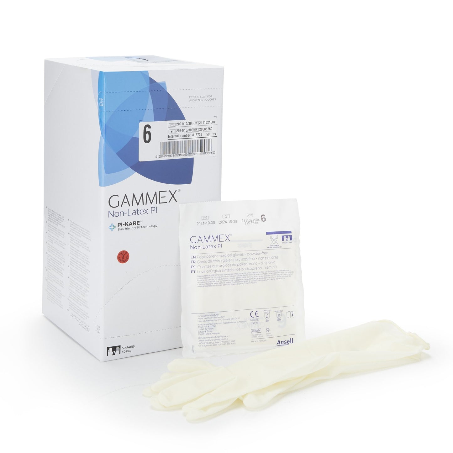 GAMMEX® Non-Latex PI Surgical Glove Size 6 Sterile Polyisoprene Standard Cuff Length Micro-Textured White Chemo Tested (765476_CS)