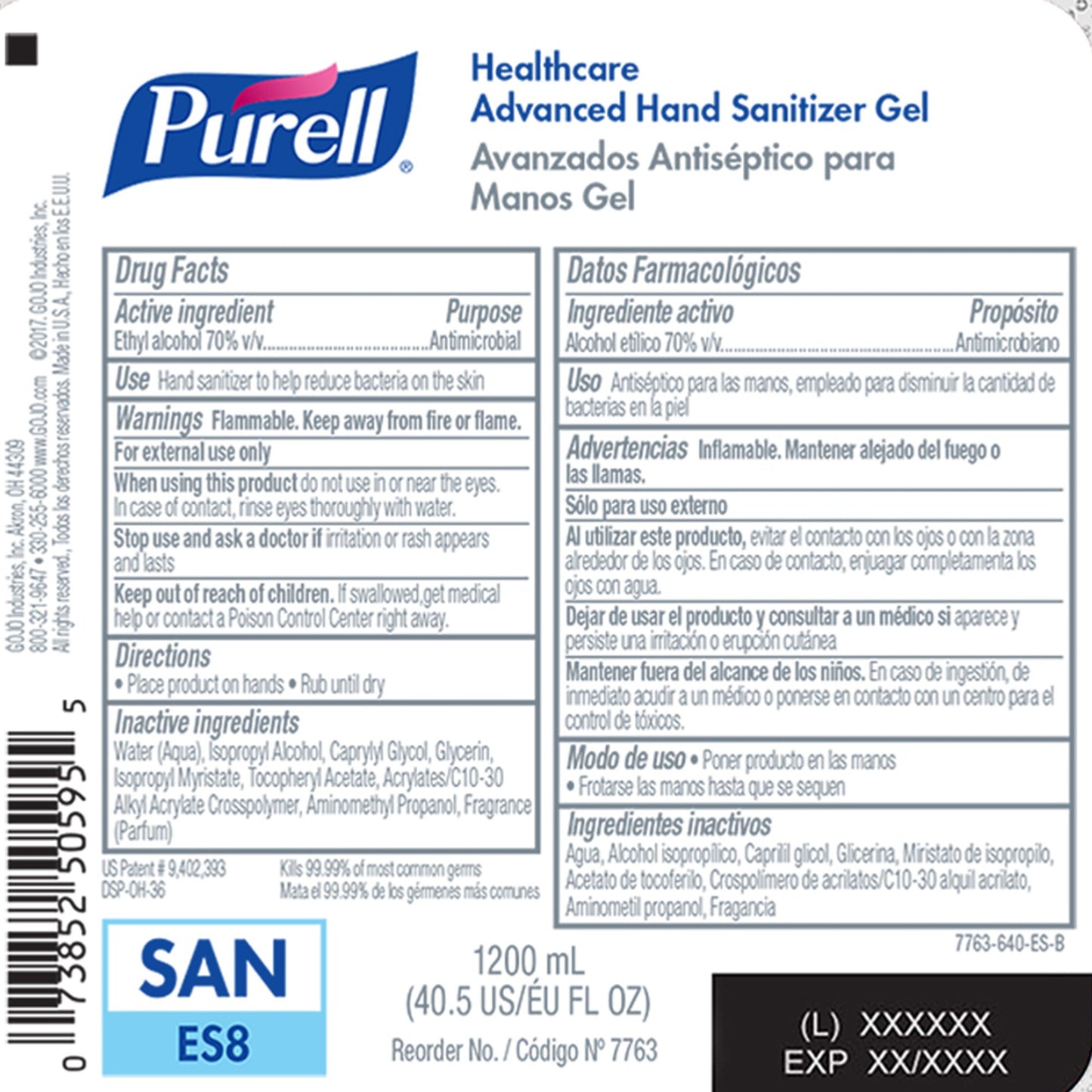 Purell® Healthcare Advanced Hand Sanitizer 1,200 mL Ethyl Alcohol Gel Dispenser Refill Bottle (1087442_CS)