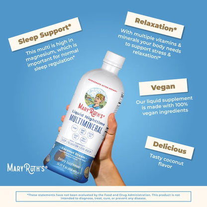 Mary Ruth's® Liquid Nighttime Multimineral Dietary Supplement Vitamin C / D / Calcium / Magnesium 1 mg - 1.7 mcg - 60 mg - 10 mg Strength Liquid 30 oz. Coconut Flavor (1271768_EA)