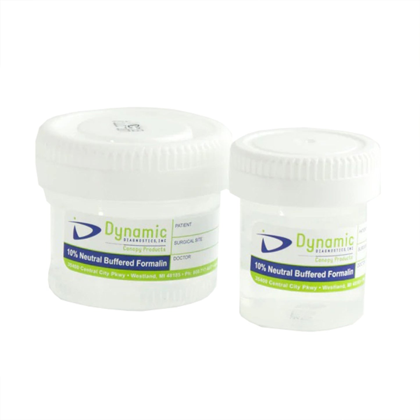 Dynamic Diagnostics Prefilled Formalin Container 20 mL Fill in 40 mL (1.35 oz.) Screw Cap Patient Information NonSterile (1193635_CS)