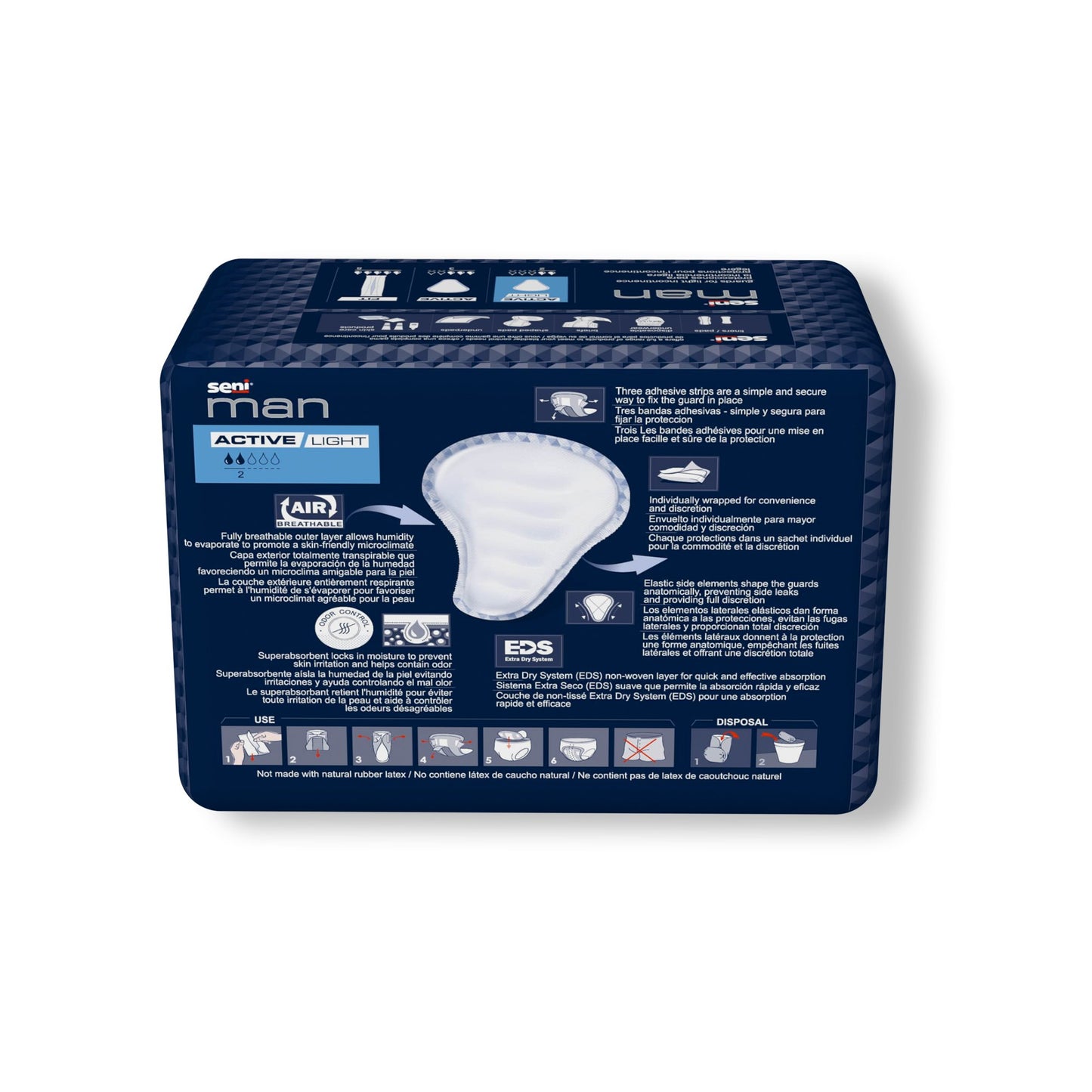 Seni® Man Active Light Bladder Control Pad 7-1/2 X 9-3/10 Inch Light Absorbency Super Absorbent Core One Size Fits Most (1231329_CS)