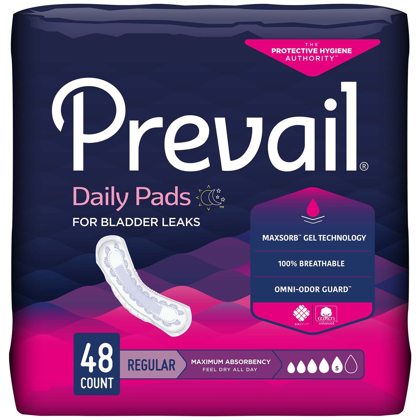 Prevail® Daily Pads Bladder Control Pad 11 Inch Length Heavy Absorbency Polymer Core One Size Fits Most (810355_PK)