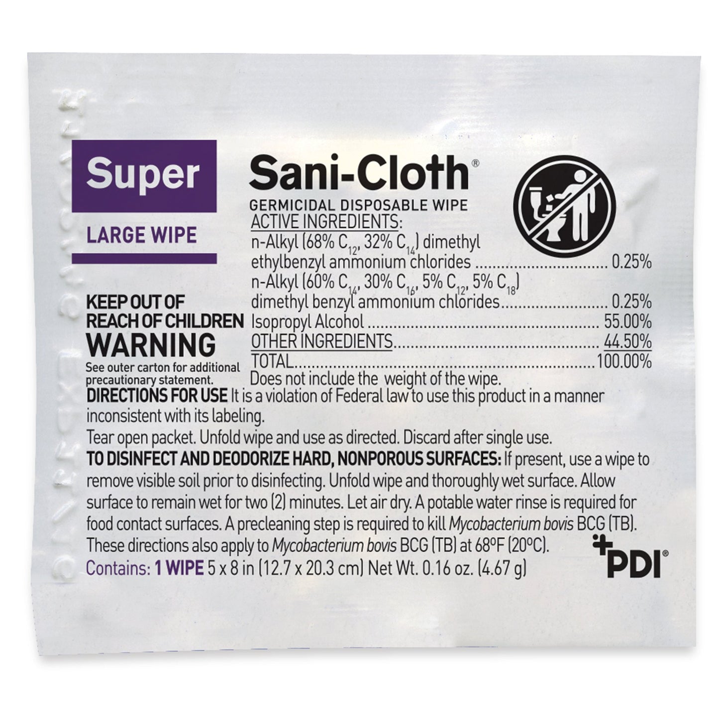 Super Sani-Cloth® Surface Disinfectant Cleaner Premoistened Germicidal Manual Pull Wipe 50 Count Individual Packet Alcohol Scent NonSterile (297456_EA)