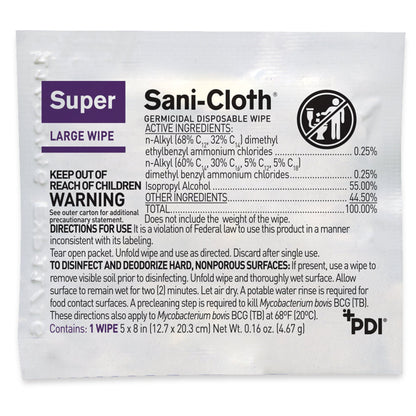 Super Sani-Cloth® Surface Disinfectant Cleaner Premoistened Germicidal Manual Pull Wipe 50 Count Individual Packet Alcohol Scent NonSterile (297456_BX)