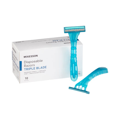 McKesson Personal Razor with Lubricating Strip Single Edge Triple Blade NonSterile Disposable (628717_CS)
