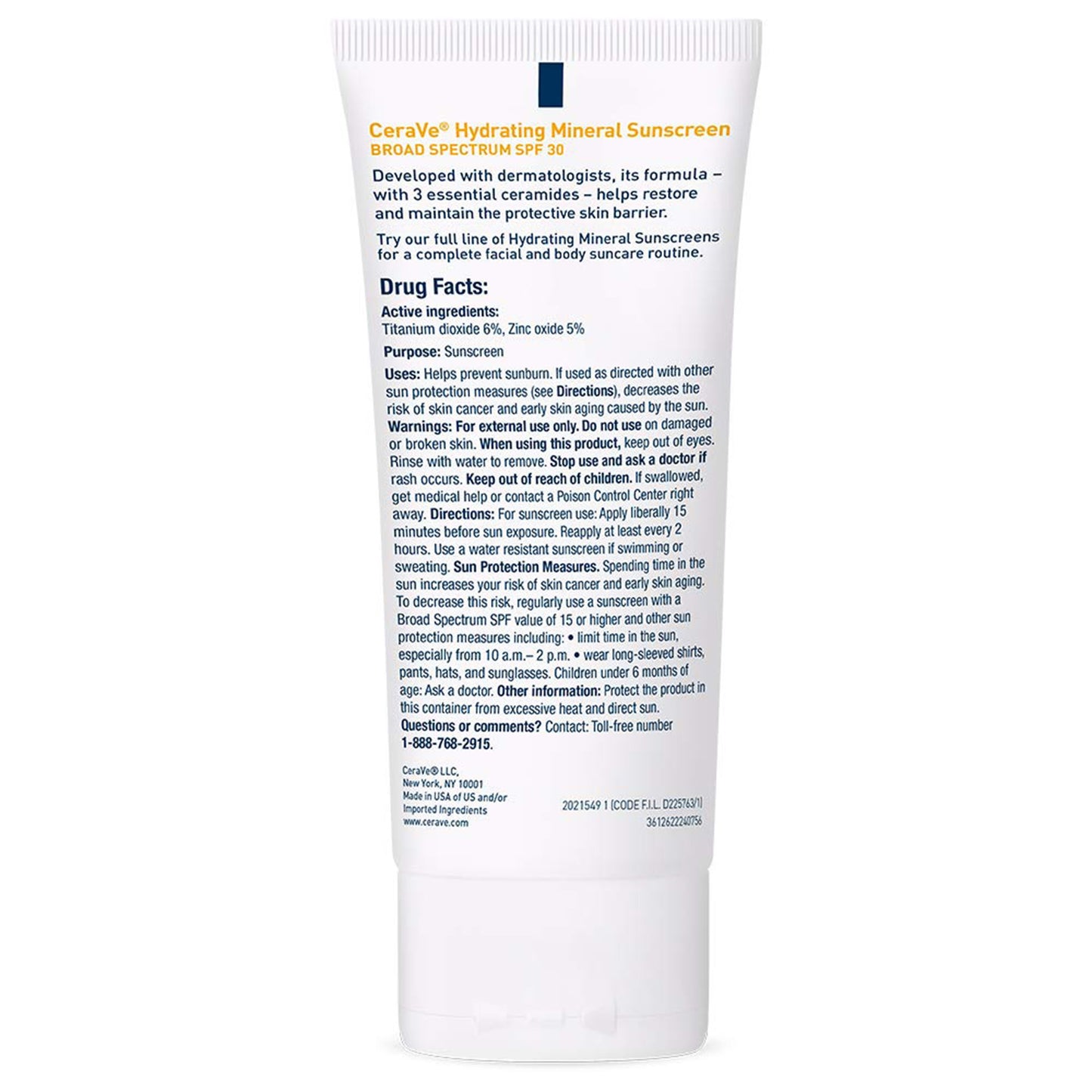 CeraVe® Hydrating Mineral Sunscreen Face Sunscreen SPF 30 Lotion 2.5 oz. Tube (1253471_EA)