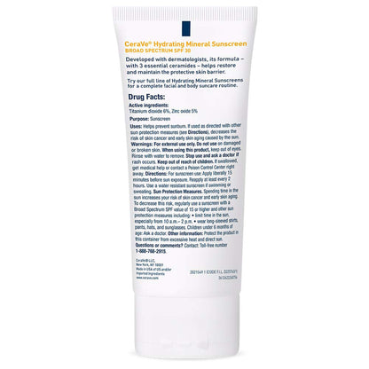CeraVe® Hydrating Mineral Sunscreen Face Sunscreen SPF 30 Lotion 2.5 oz. Tube (1253471_EA)