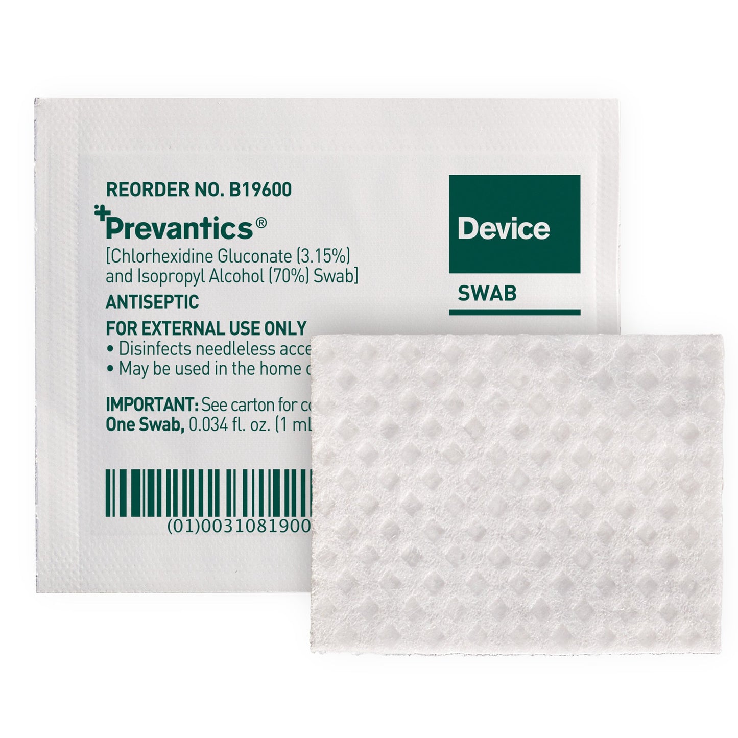 Prevantics® Device Swab 3.15% / 70% Strength CHG (Chlorhexidine Gluconate) / Isopropyl Alcohol Individual Packet NonSterile (959981_CS)