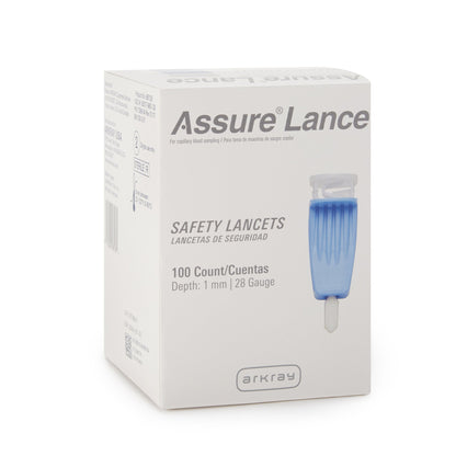 Assure® Safety Lancet 28 Gauge Protective Safety Cap Push Button Activation Finger (689752_CS)