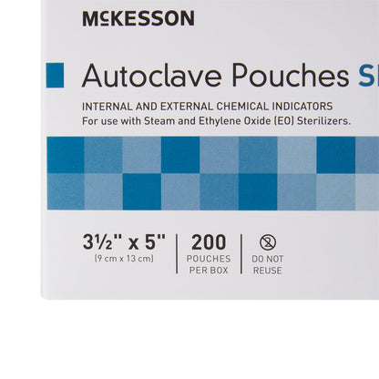 McKesson Sterilization Pouch Ethylene Oxide (EO) Gas / Steam 3-1/2 X 5 Inch Transparent Blue / White Self Seal Paper / Film (960942_BX)
