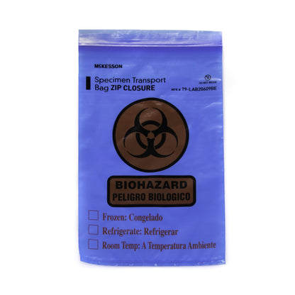 McKesson Specimen Transport Bag with Document Pouch 6 X 9 Inch Zip Closure Biohazard Symbol / Storage Instructions NonSterile (524353_PK)