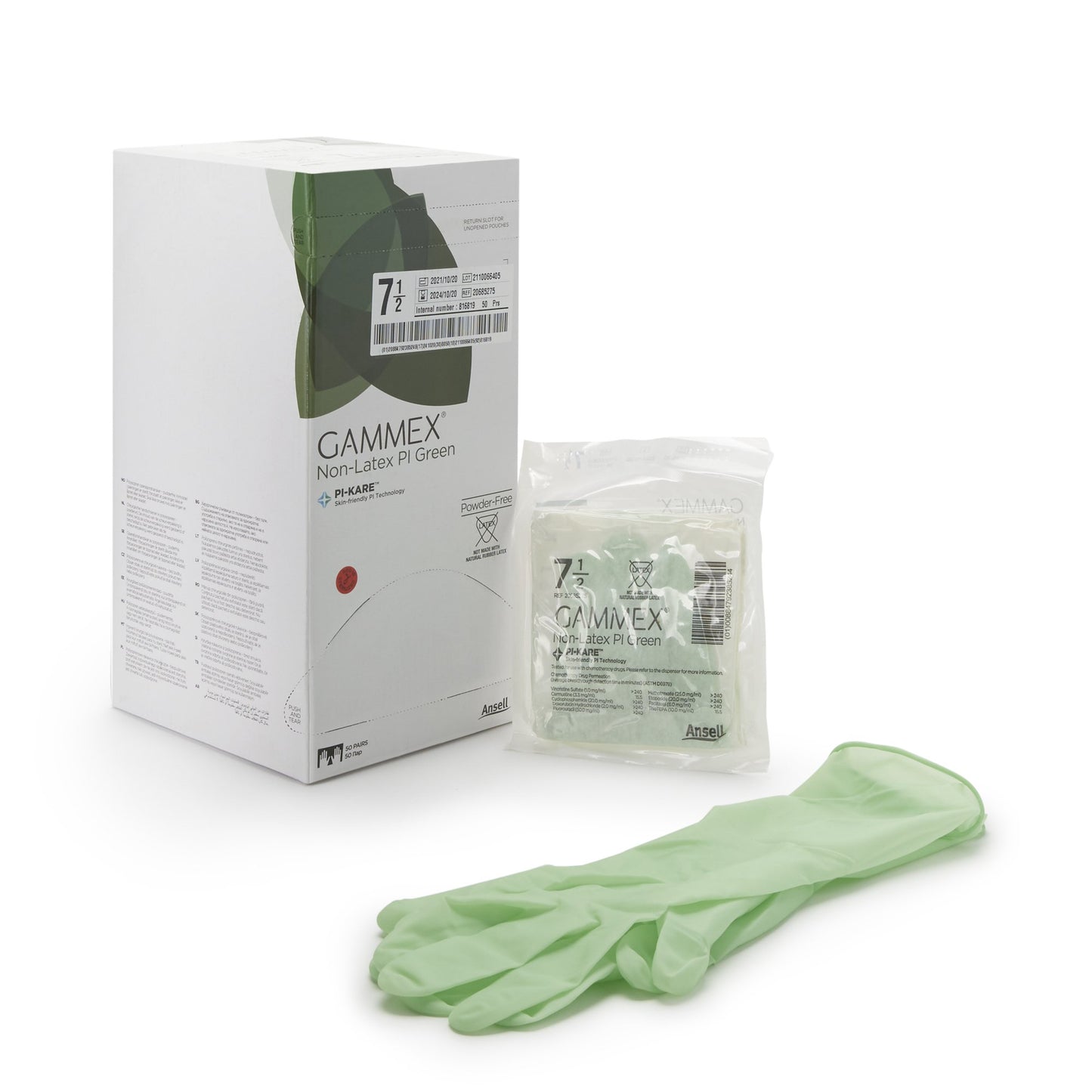 GAMMEX® Non-Latex PI Green Surgical Glove Size 7.5 Sterile Polyisoprene Standard Cuff Length Micro-Textured Light Green Chemo Tested (648144_BX)