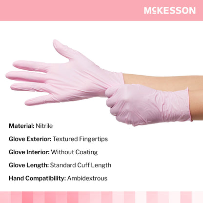 McKesson Pink Nitrile® Exam Glove X-Large NonSterile Nitrile Standard Cuff Length Textured Fingertips Pink Not Rated (1065404_CS)