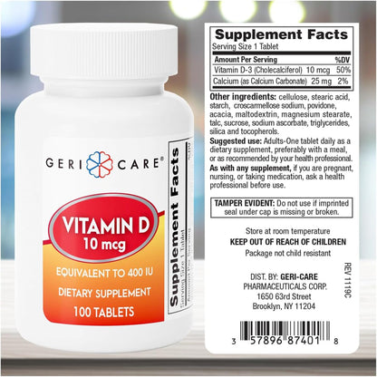 Geri-Care® Vitamin Supplement Vitamin D3 400 IU Strength Tablet 100 per Bottle (682942_BT)