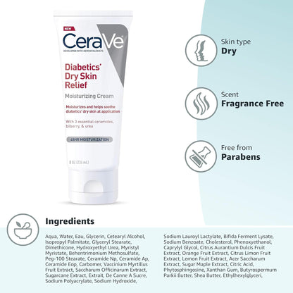 CeraVe® Diabetics' Dry Skin Relief Hand and Body Moisturizer 8 oz. Tube Unscented Cream (1253470_EA)