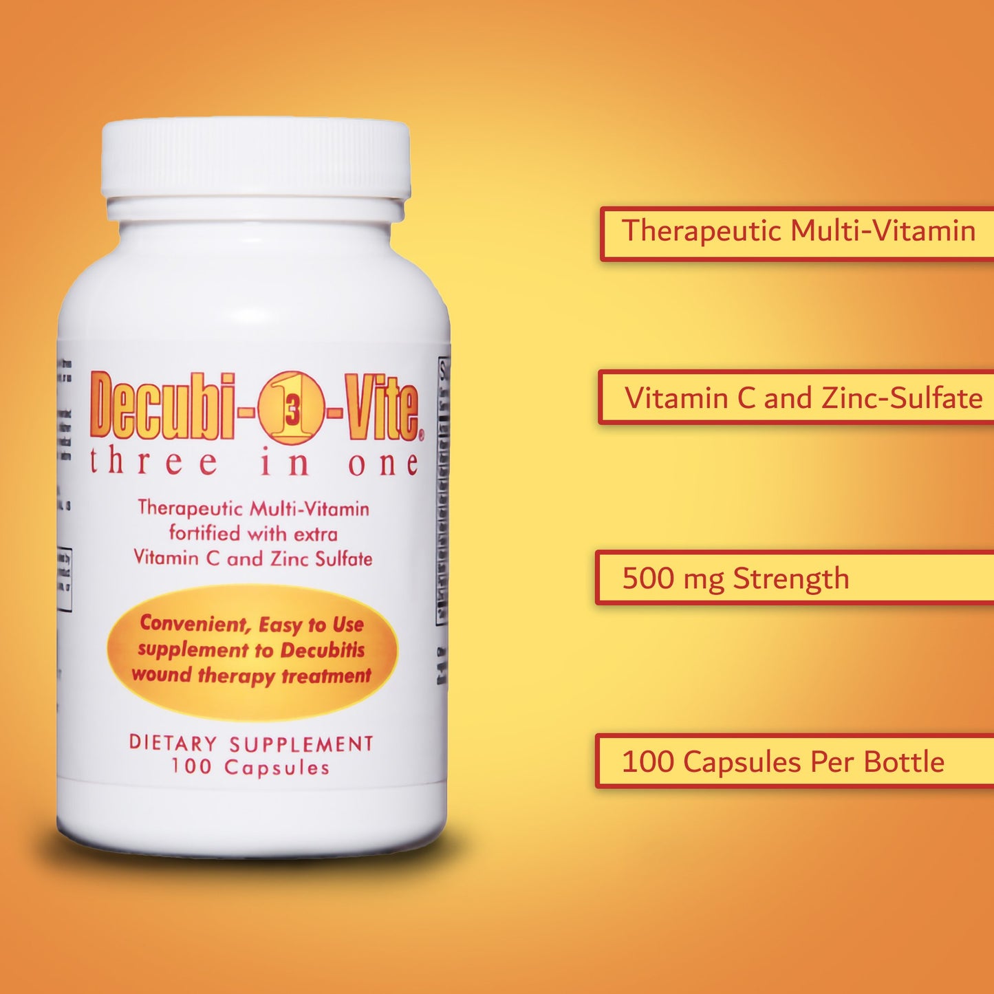 Decubivite® Three In One Multivitamin Supplement Vitamin / Minerals 500 mg Strength Capsule 100 per Bottle (772098_BT)