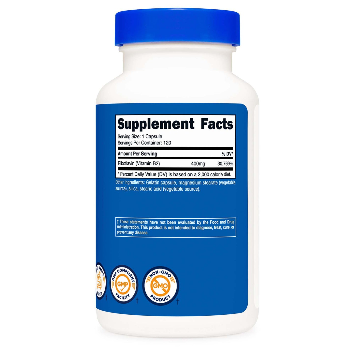 nutricost® Vitamin B2 Riboflavin Dietary Supplement Vitamin B2 400 mg Strength Capsule 120 Per Bottle (1270249_BT)