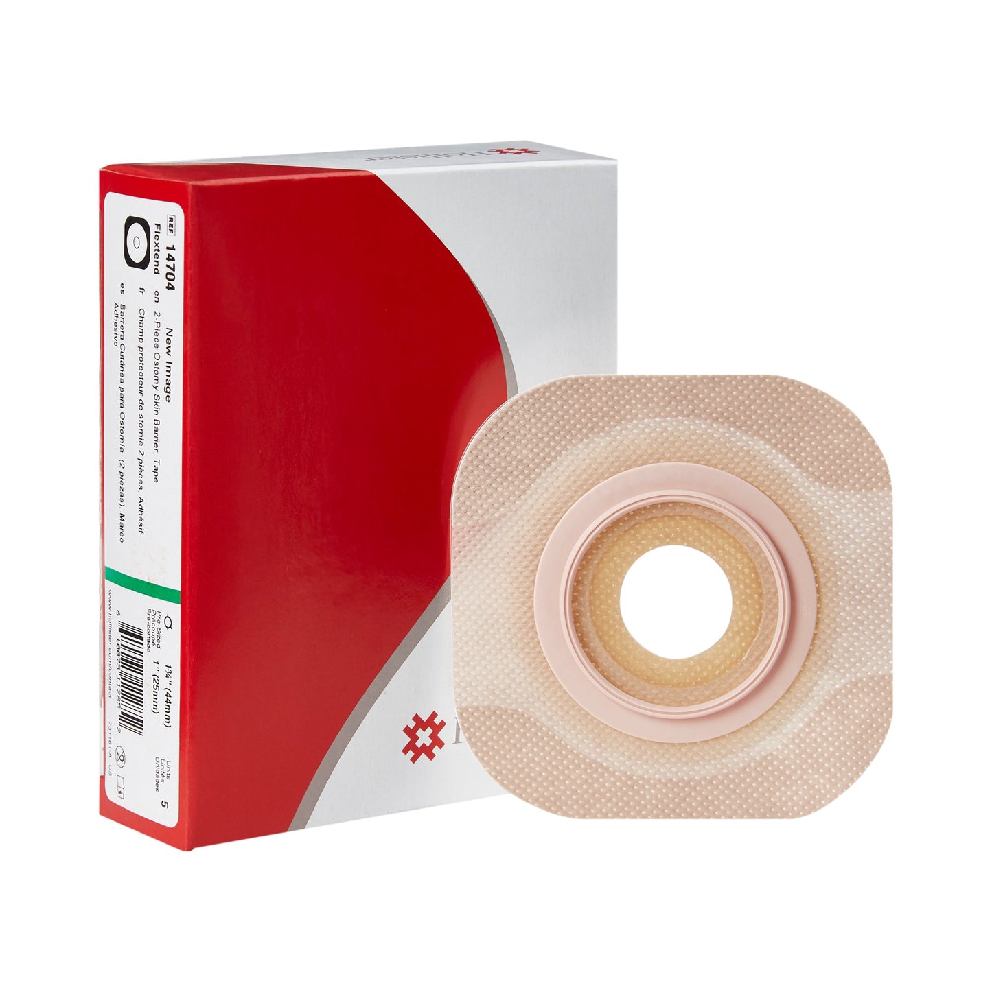 New Image™ Flextend™ Ostomy Barrier Precut, Extended Wear Adhesive Tape 44 mm Flange Green Code System Hydrocolloid 1 Inch Opening (505944_BX)