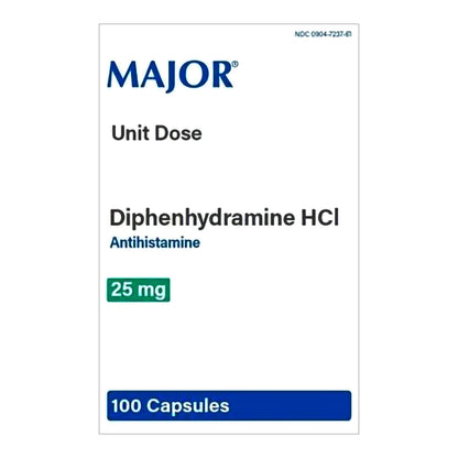 Major Pharmaceuticals Allergy Relief 25 mg Strength Capsule 100 Per Box (1224644_BX)