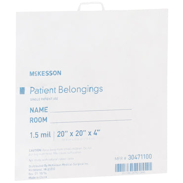 McKesson Patient Belongings Bag 4 X 20 X 20 Inch Polyethylene Snap Closure White (447757_CS)