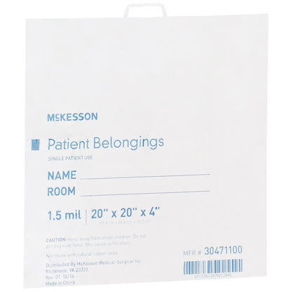 McKesson Patient Belongings Bag 4 X 20 X 20 Inch Polyethylene Snap Closure White (447757_CS)