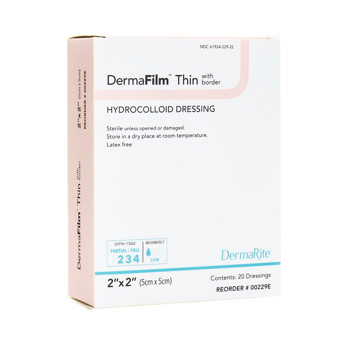 DermaFilm® Thin Hydrocolloid Dressing Film Backing 2 X 2 Inch Square Hydrocolloid / Film (727094_BX)