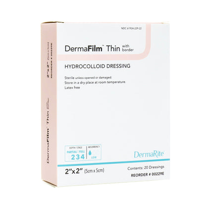 DermaFilm® Thin Hydrocolloid Dressing Film Backing 2 X 2 Inch Square Hydrocolloid / Film (727094_BX)