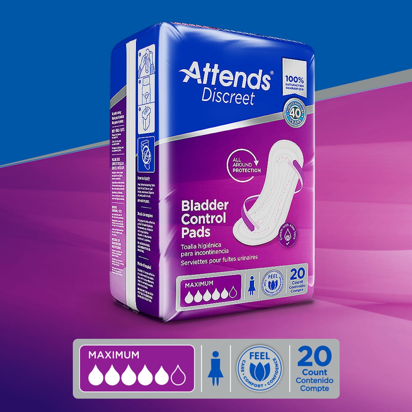 Attends® Discreet Maximum Bladder Control Pad 13 Inch Length Heavy Absorbency Polymer Core One Size Fits Most (1039117_CS)