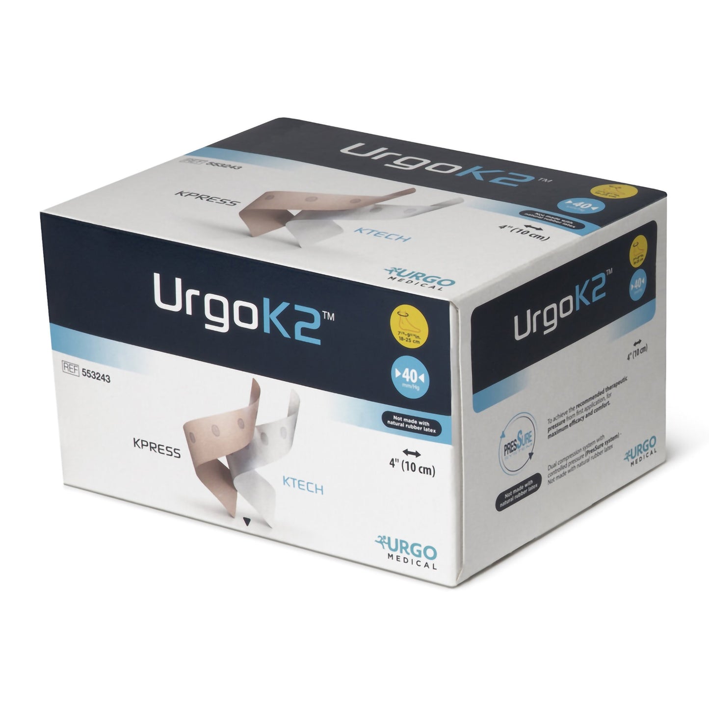 URGOK2™ 2 Layer Compression Bandage System 4 X 7-1/8 to 9-3/4 Inch Self-Adherent Closure Tan / White NonSterile Regular 40 mmHg (1173084_EA)