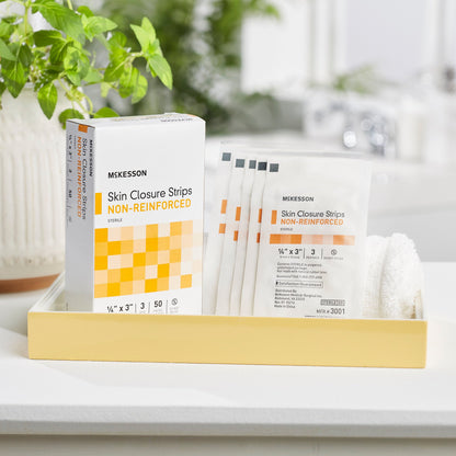 McKesson Skin Closure Strip 1/4 X 3 Inch Nonwoven Material Flexible Strip Tan (876300_BX)