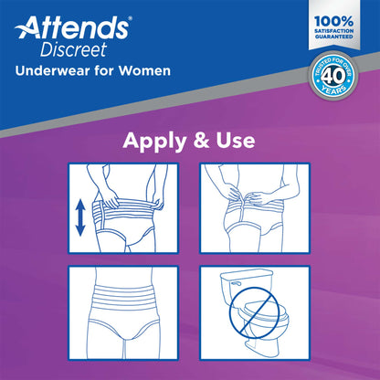Attends® Discreet Female Adult Absorbent Underwear Pull On with Tear Away Seams X-Large Disposable Heavy Absorbency (1039112_CS)