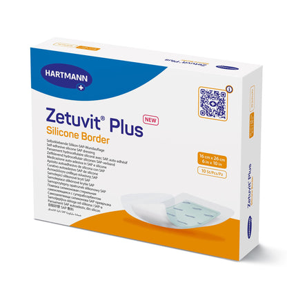 Zetuvit® Plus Silicone Border Super Absorbent Dressing Silicone Adhesive 6 X 10 Inch Rectangle (1242912_BX)