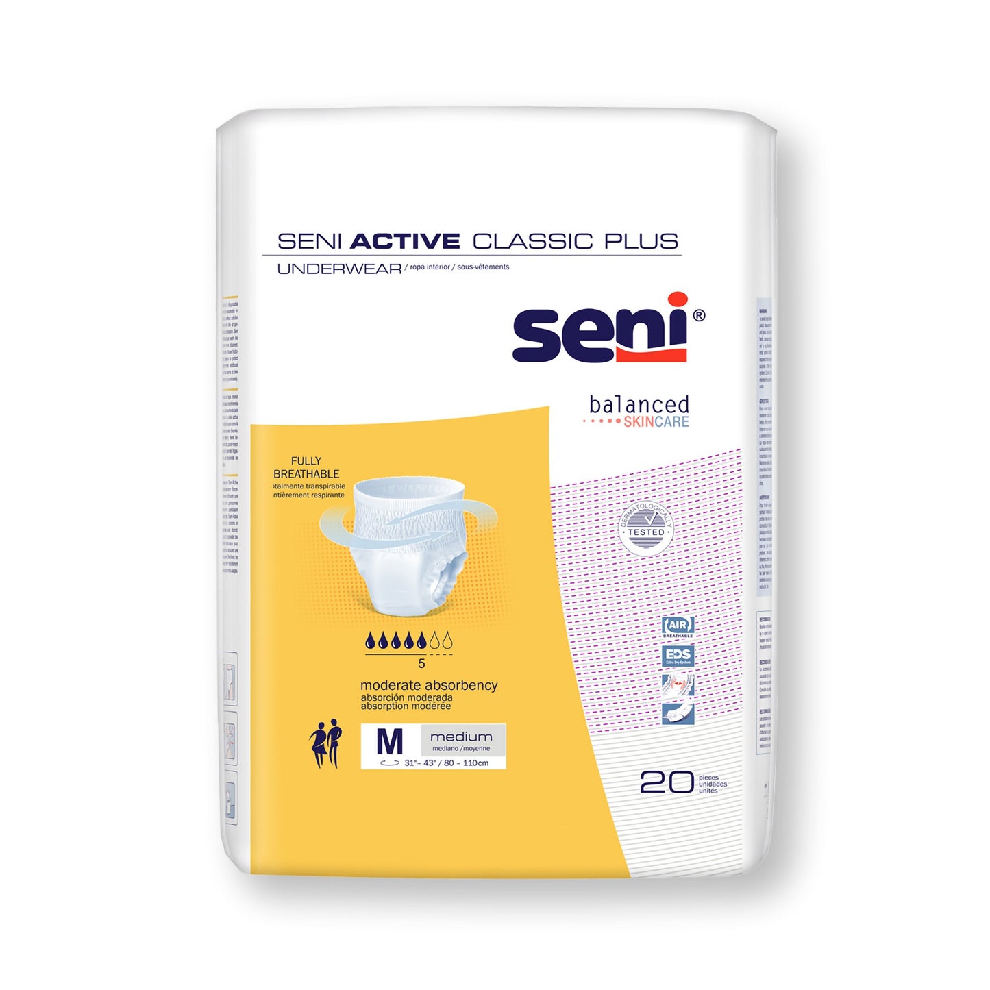 Seni® Active Classic Plus Unisex Adult Absorbent Underwear Pull On with Tear Away Seams Medium Disposable Moderate Absorbency (1163843_PK)