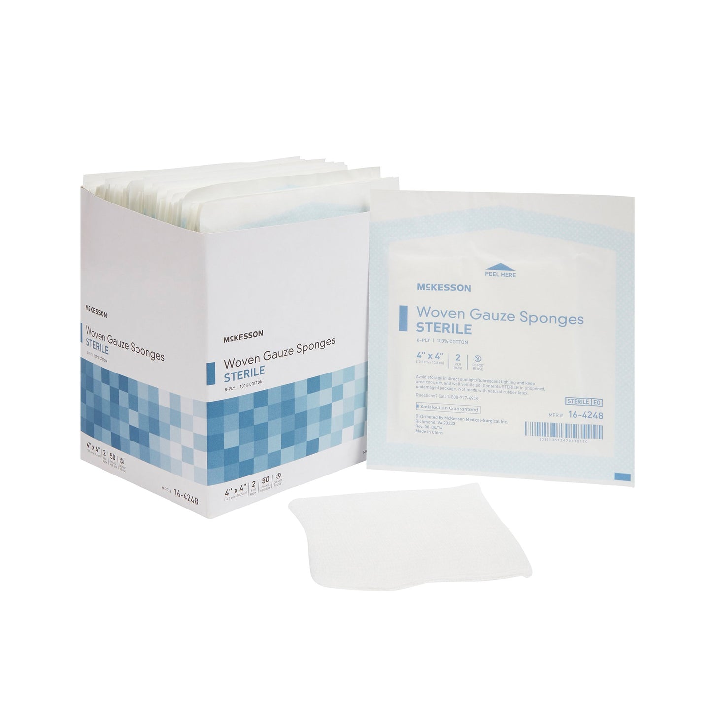 McKesson Gauze Sponge 4 X 4 Inch 8-Ply Sterile 2 per Pack (762704_BX)