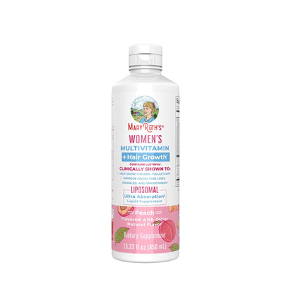 Mary Ruth's® Women's Multivitamin + Hair Growth Liposomal Multivitamin Supplement Vitamin A / D / E / Biotin 500 mcg - 25 mcg - 7 mg - 10,000 mcg Strength Liquid 15.22 oz. Peach Flavor (1271767_EA)
