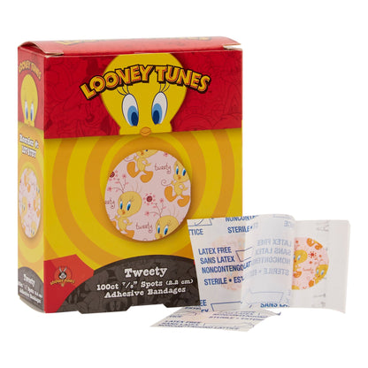 Looney Tunes™ Adhesive Spot Bandage 7/8 Inch Plastic Round Kid Design (Tweety) Sterile (516298_BX)